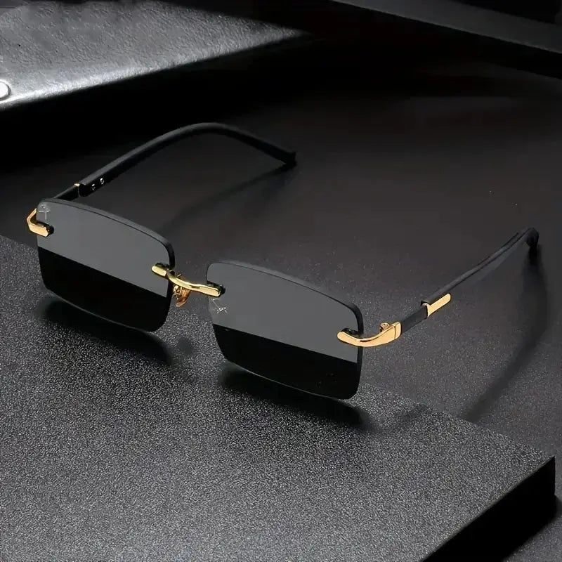 Rimless Rectangle Sunglasses | Unisex Small Square Summer Shades for Travel & Fashion