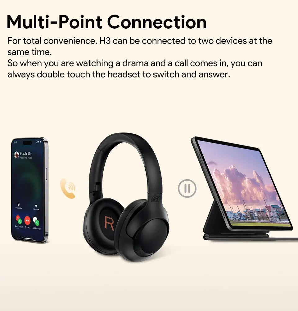 Wireless Over-Ear Headphones Bluetooth 5.4 with 43dB ANC Hi-Res Audio & 60H Playtime