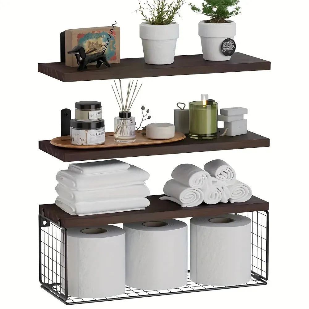 Floating Shelves Set Wall Mounted Wooden Farmhouse Design