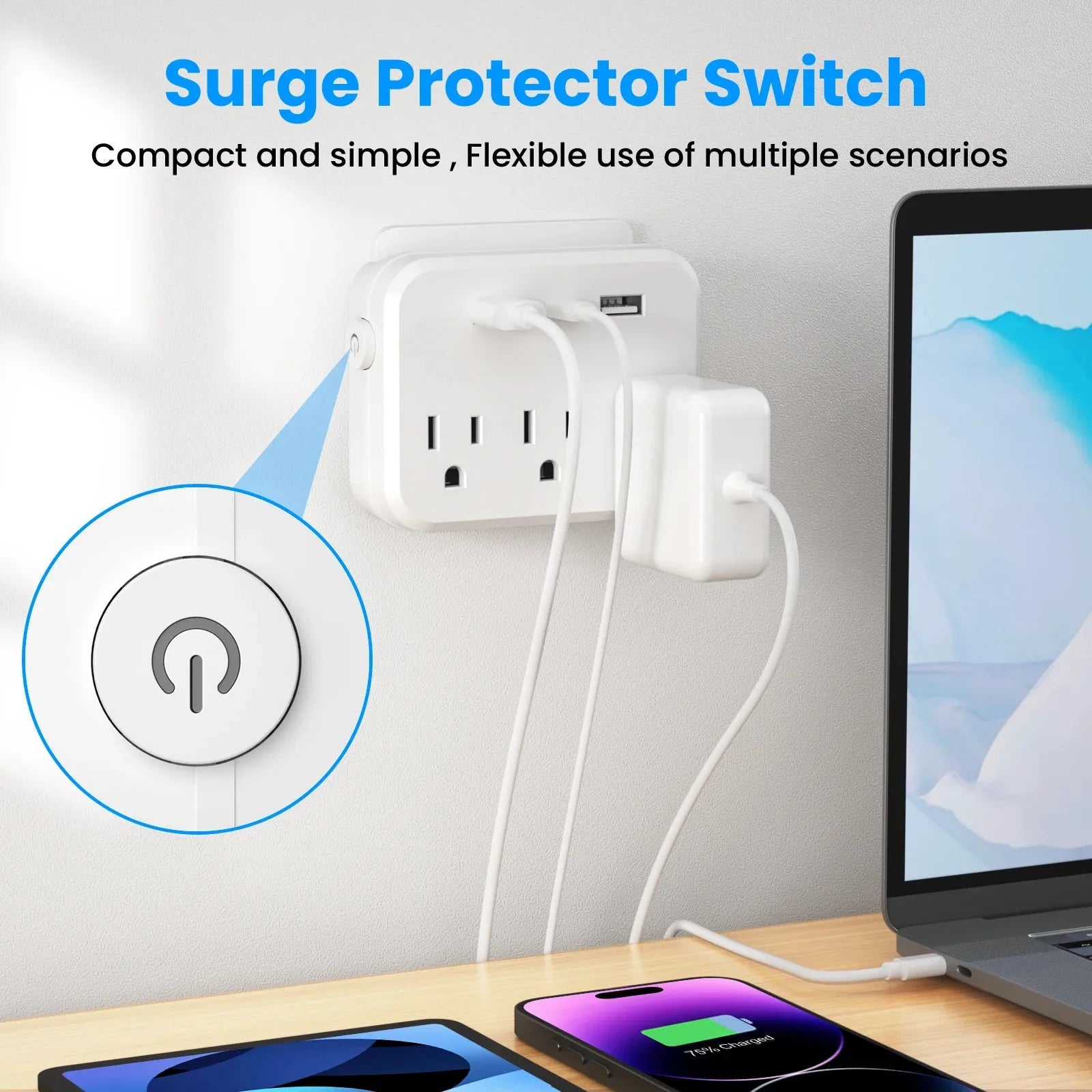 Mini 6 in 1 Power Strip with Surge Protection and USB Ports