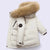 White kids winter jacket with fur hood