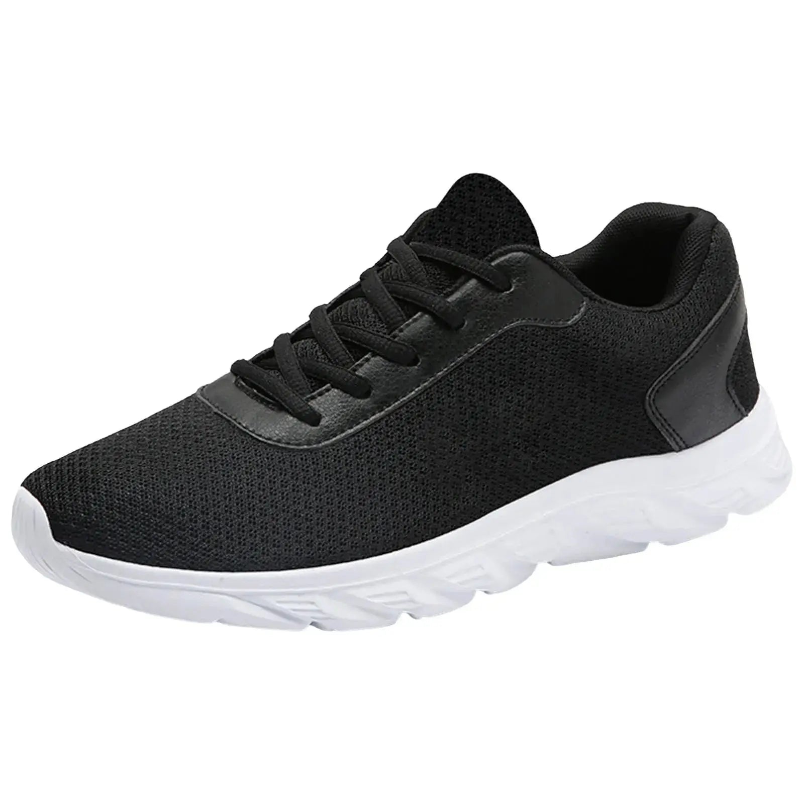 Side view of men's leather sneakers with black mesh upper and white sole, perfect for casual summer sportswear.