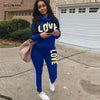 Blue two-piece set for women with 'LOVE' print