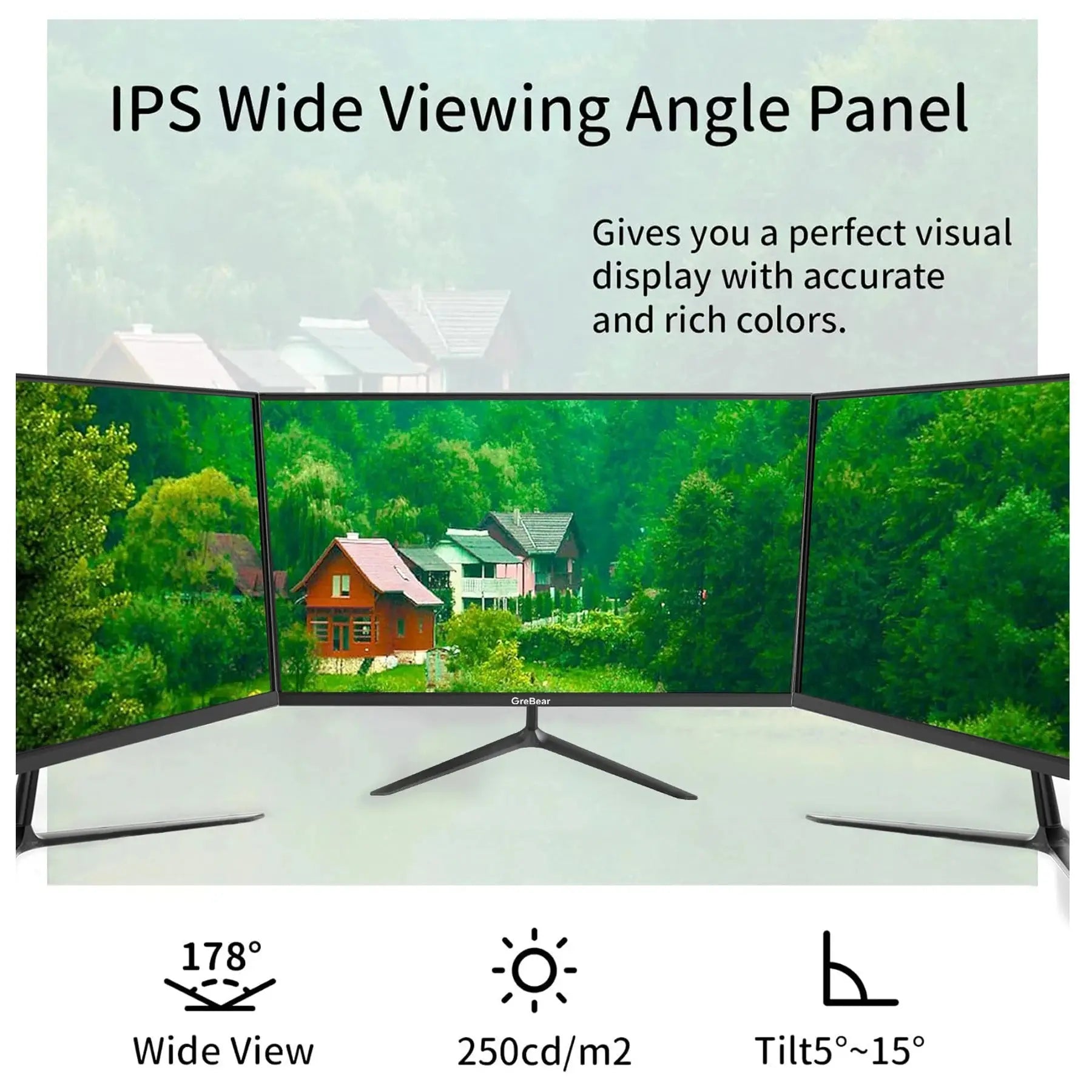 GreBear 24" IPS FHD 1080p Monitor – Ultra-Slim LED Screen, 5ms GTG, 99% sRGB, Low Blue Light Display