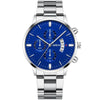 Silver luxury watch with blue round dial