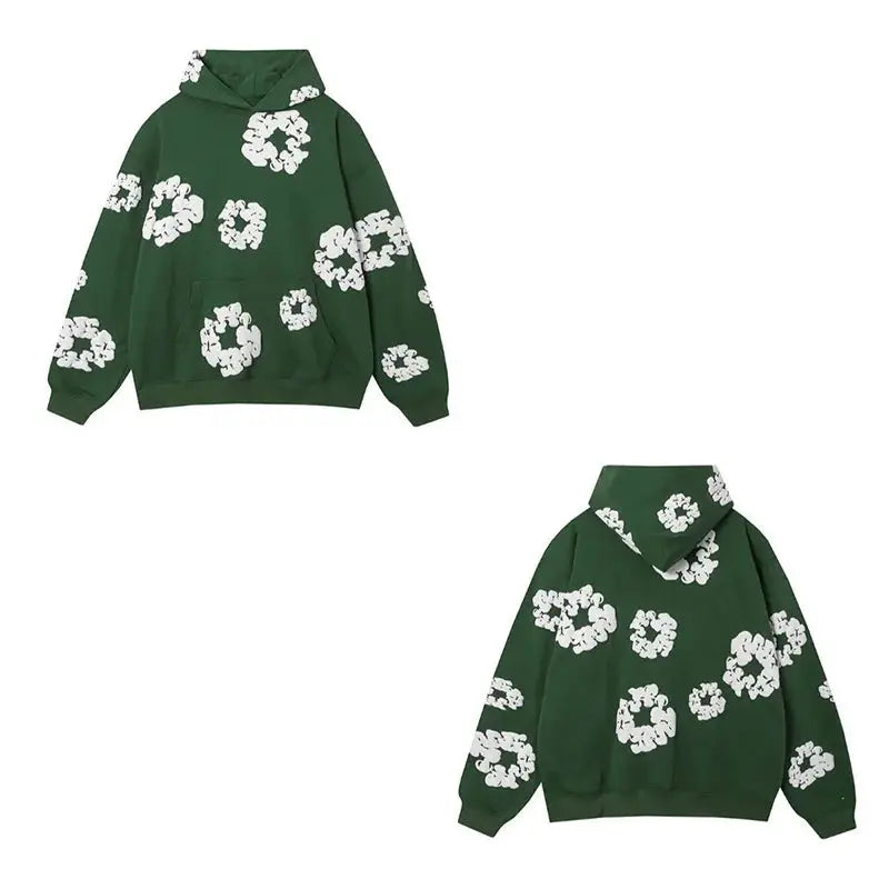 Unisex retro print hoodie, oversized casual pullover with long sleeves, daily wear sweatshirt