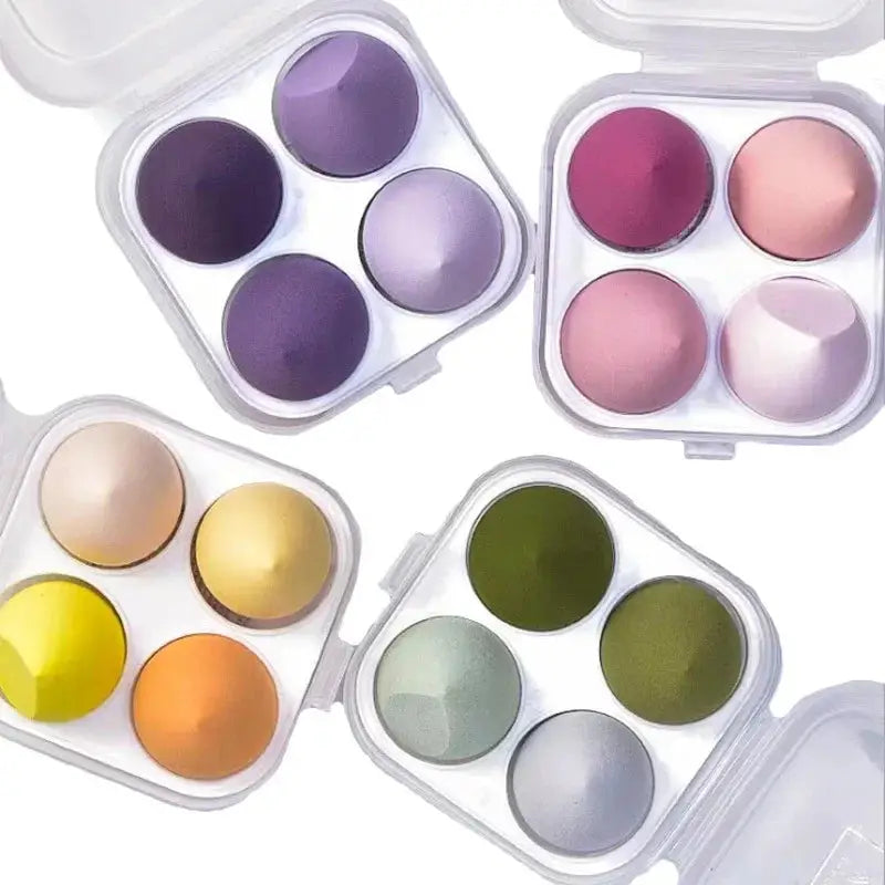 4PCS Makeup Blender Sponge Set – Soft Colorful Cosmetic Puffs with Beveled Edge – Natural Finish for Foundation & Powder