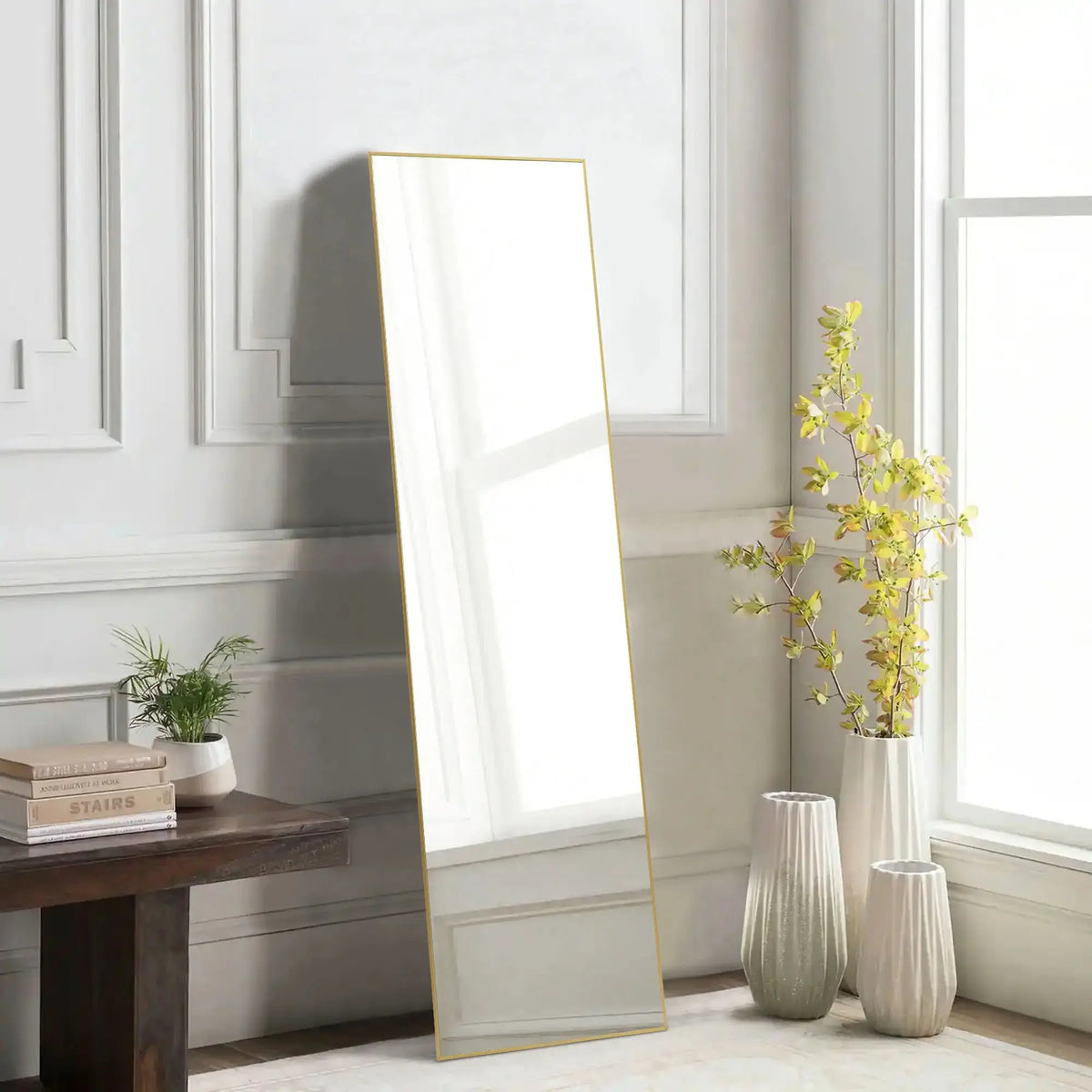 Full-length mirror 59"x16", wall-mounted, free-standing or hanging, aluminum frame