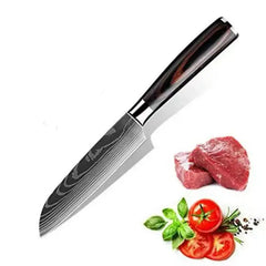 Santoku knife with meat and vegetables