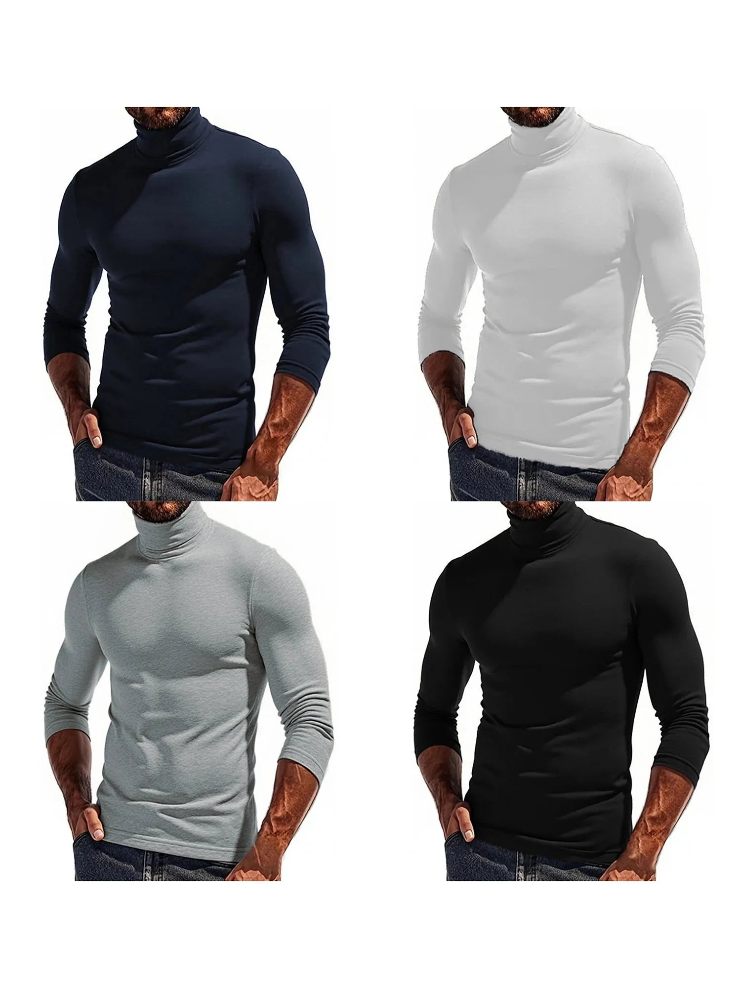 Men’s Long Sleeved Shirt Slim Fit Solid Turtleneck Tee