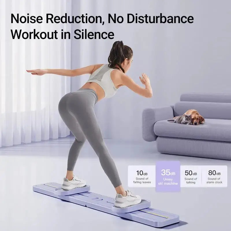 Silent foldable 3-in-1 ski trainer for home use, ideal for quiet workouts with noise reduction below 35dB, perfect for indoor fitness.