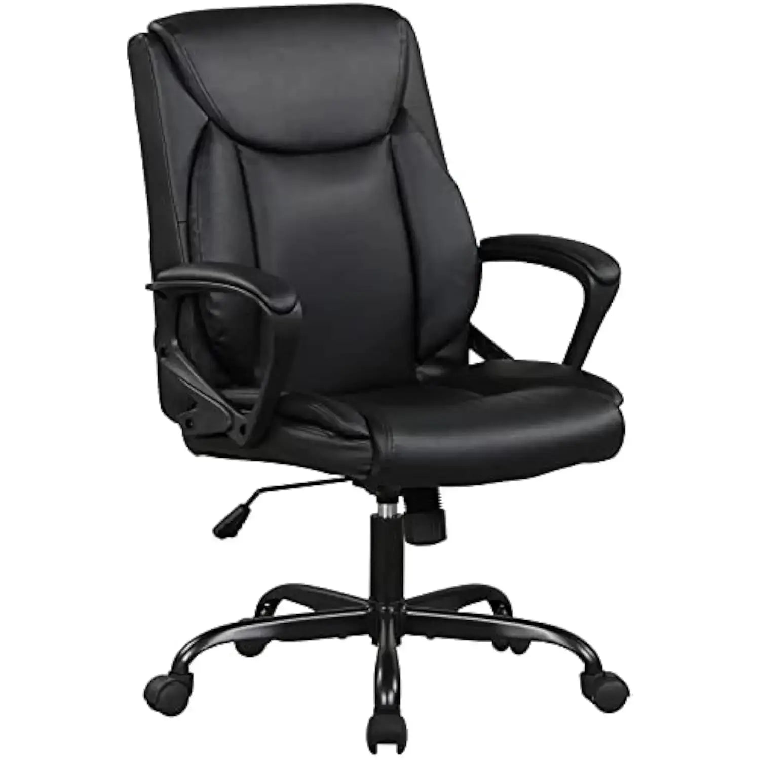 Ergonomic PU Leather Office Chair with padded armrests, swivel base, and mid back support, ideal for home office furniture setup.