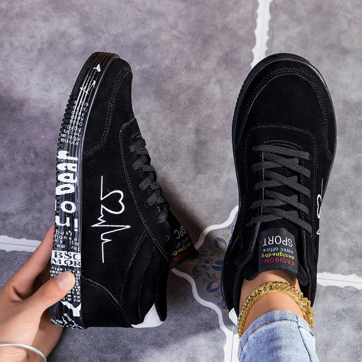Women’s Heart Design Sneakers | Comfy Lace-Up Platform Shoes for Valentine’s Day & Daily Style