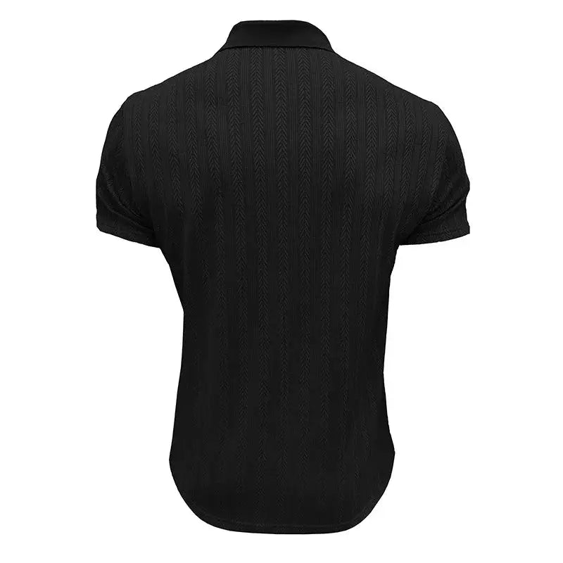 Men’s Jacquard Zip Polo Shirt – Short Sleeve Turn-Down Collar Top for Stylish Summer Casual Looks