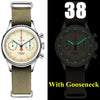 38mm chronograph watch with gooseneck, luminous display