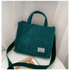 Green women's corduroy bag with handles and strap