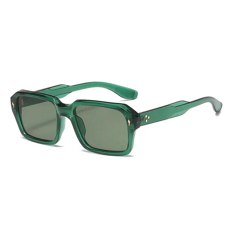 Retro Square Sunglasses with UV Protection and Rivet Detail