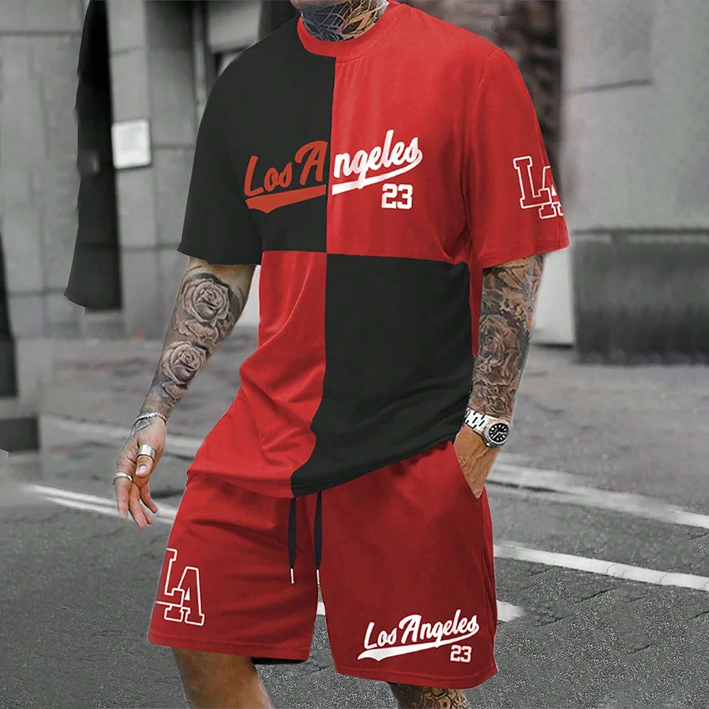 Red and black Los Angeles sportswear set with number 23 and LA logo.