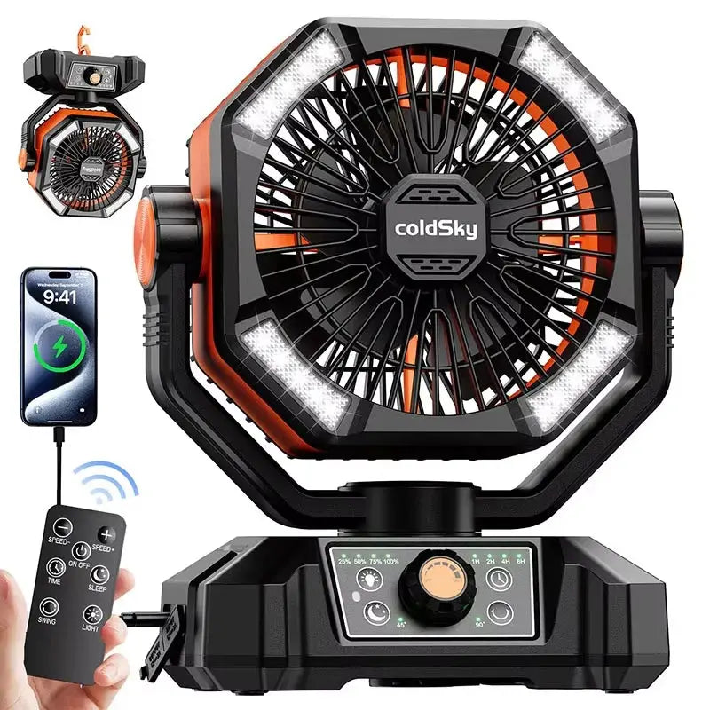 Portable Camping Fan with LED Lantern 8 Speeds & 20000mAh Battery for Outdoor & Fishing
