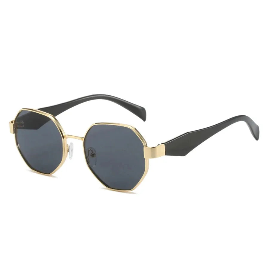 Retro Polygonal Sunglasses with Metal Frame and UV400 Lenses