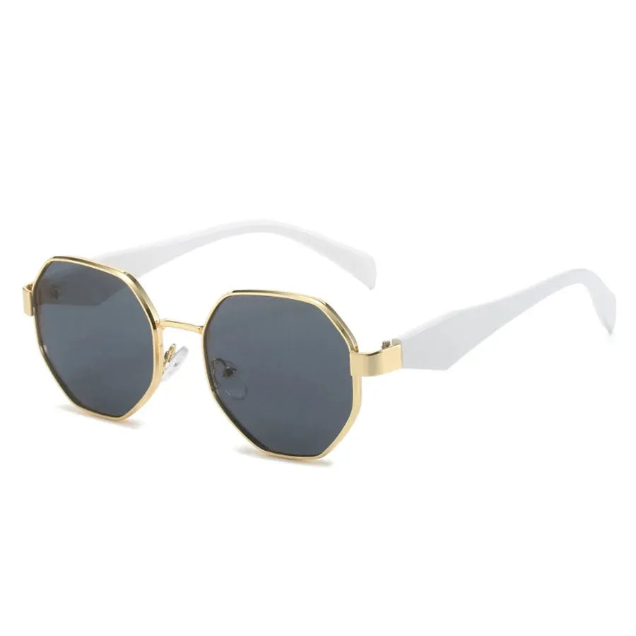 Retro Polygonal Sunglasses with Metal Frame and UV400 Lenses