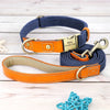 Navy blue personalized nylon puppy collar with leash