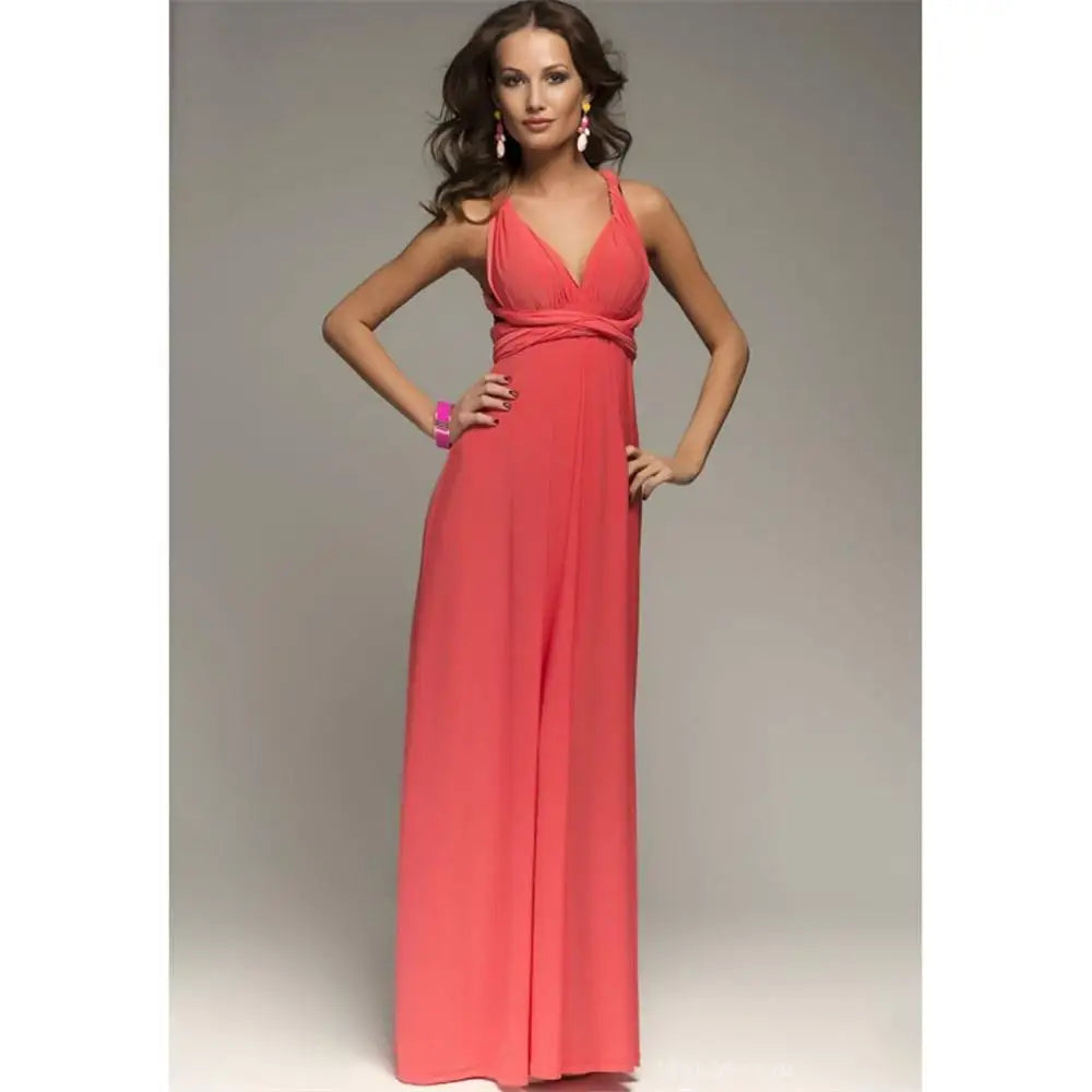 Coral V-neck long dress