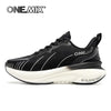 Black cushioned running shoe with white sole