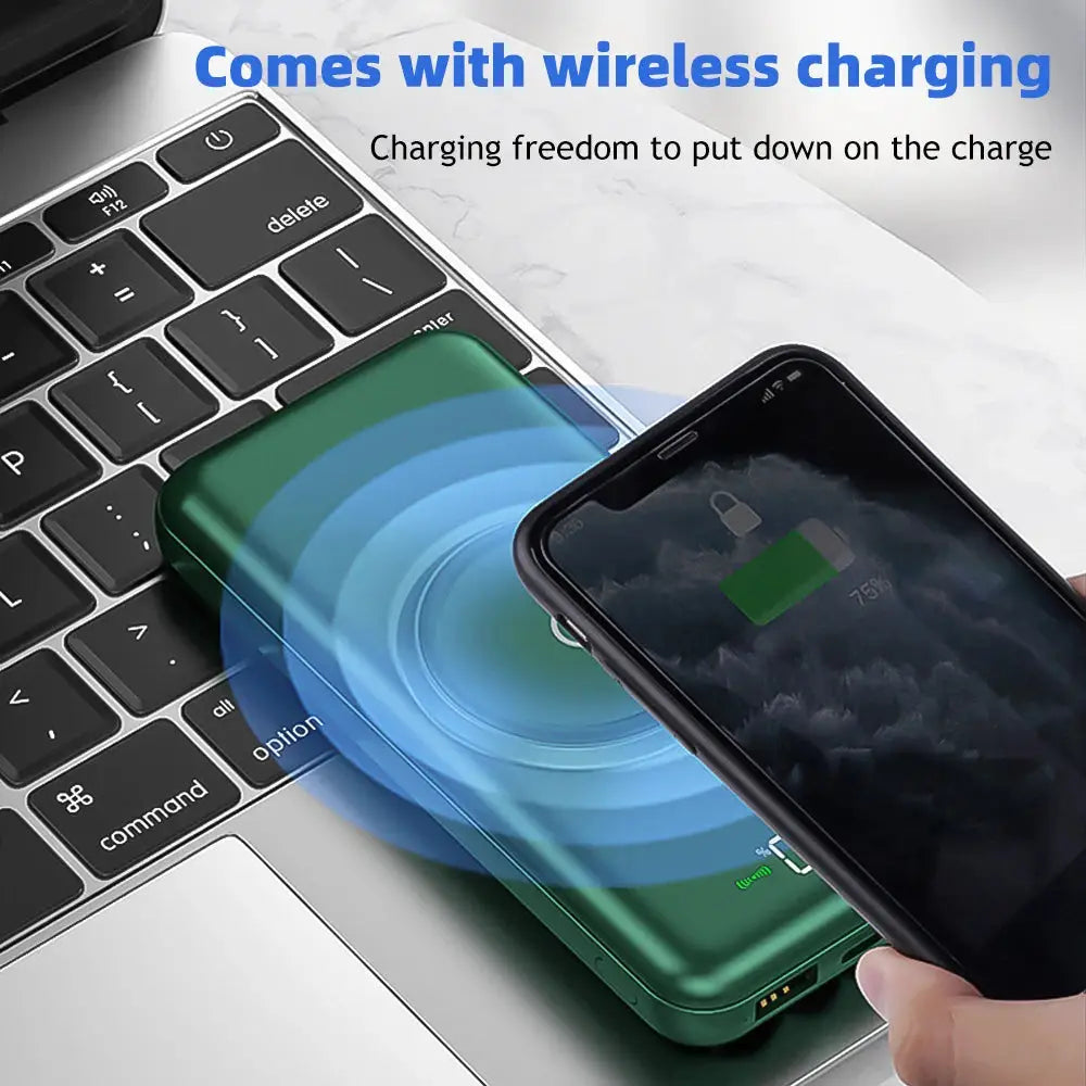 Wireless Power Bank 20000mAh Fast Charging with Built-in 4 Cables for iPhone 13–15 & Android Devices