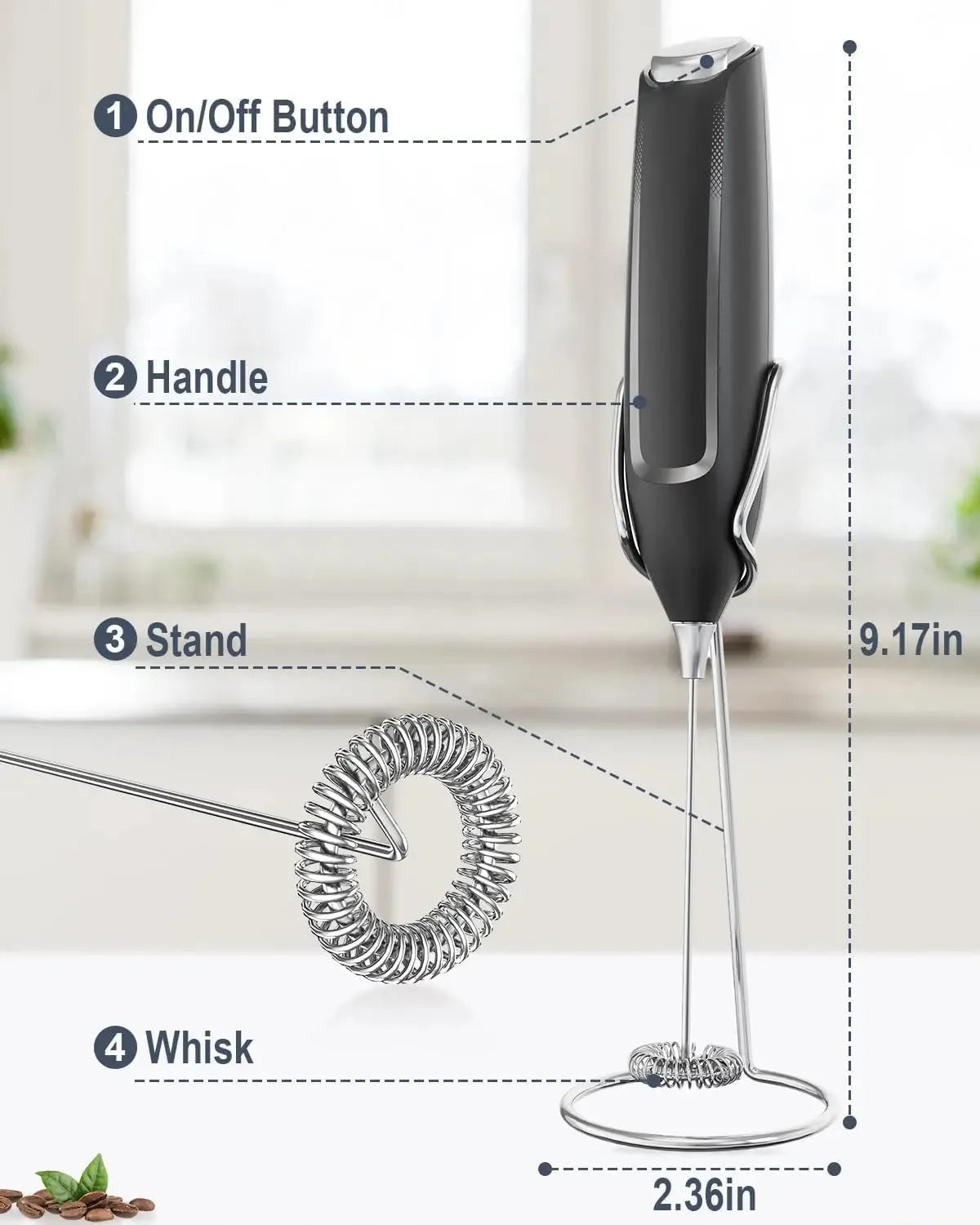 Handheld Milk Frother Electric Whisk Wand For Coffee Foam
