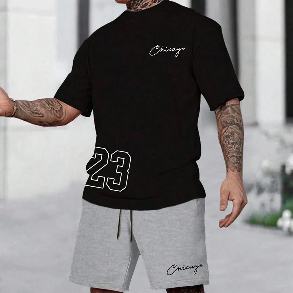 Black and gray Chicago sportswear set with minimal number 23 print.