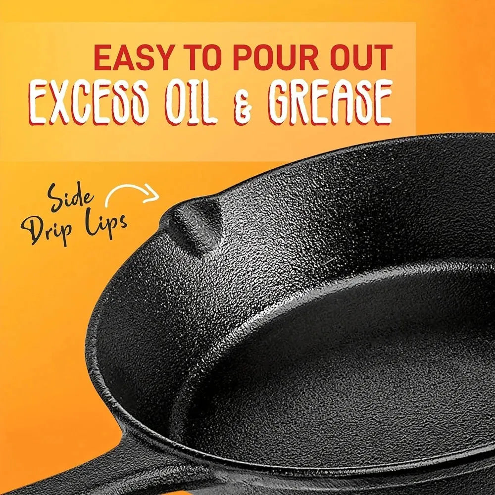 Cast Iron Skillet Set 3 Piece with Pre Seasoned Heavy Build