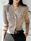 Beige women's knitted cardigan sweater with buttons