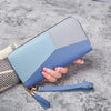 Trendy color-block zipper wallet with tassel, blue and gray