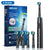 Black rechargeable toothbrush with 4 heads