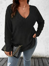 Black casual long sleeve t-shirt, ribbed texture