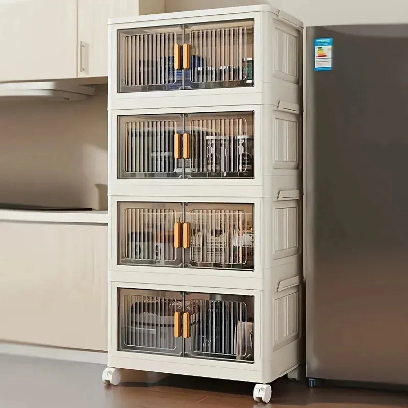 Stackable Storage Cabinet with Doors and Wheels for Home Use