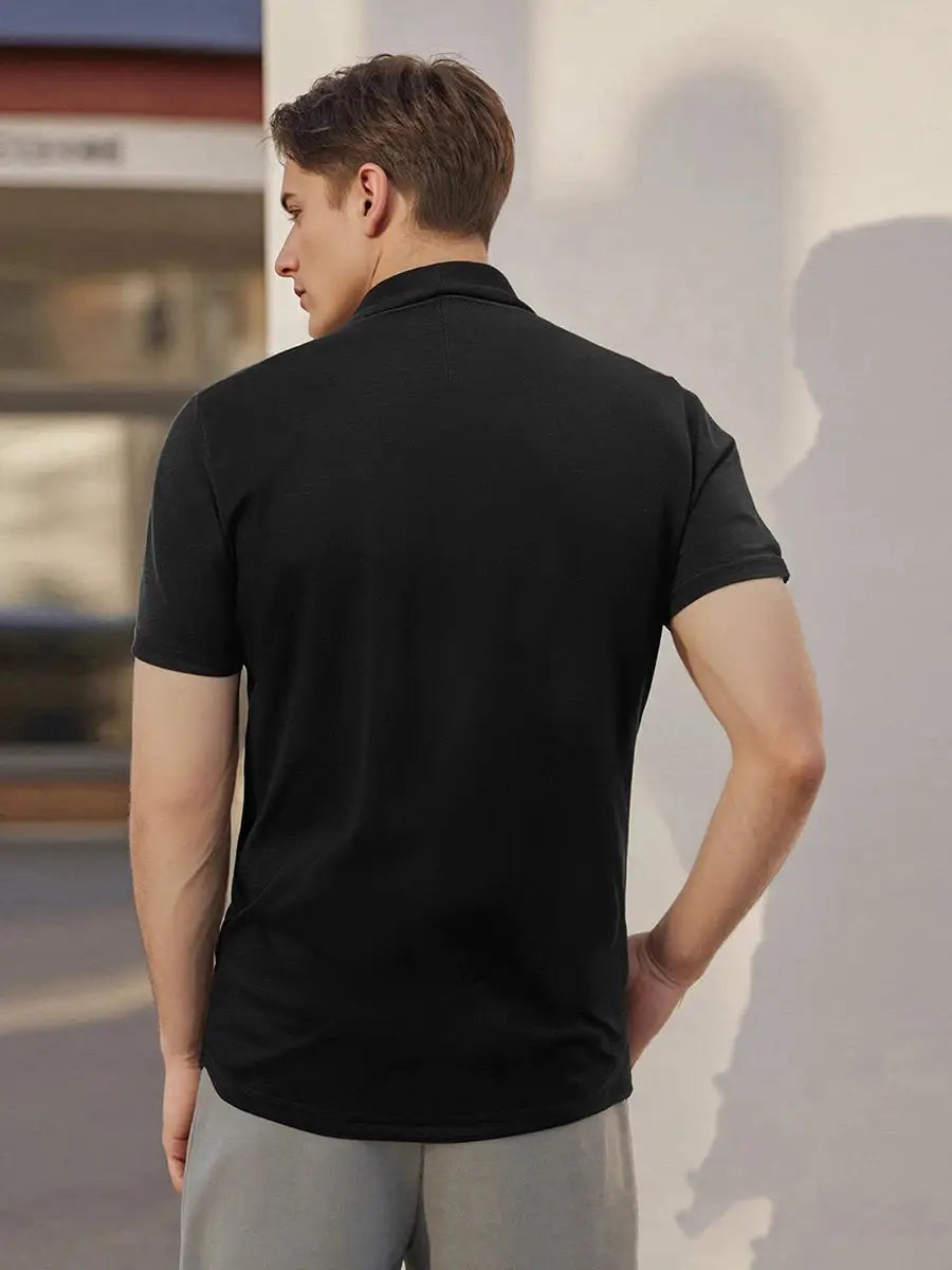 Men’s Casual High-Neck T-Shirt – Solid Color Short Sleeve Basic Tee for Summer Everyday Wear