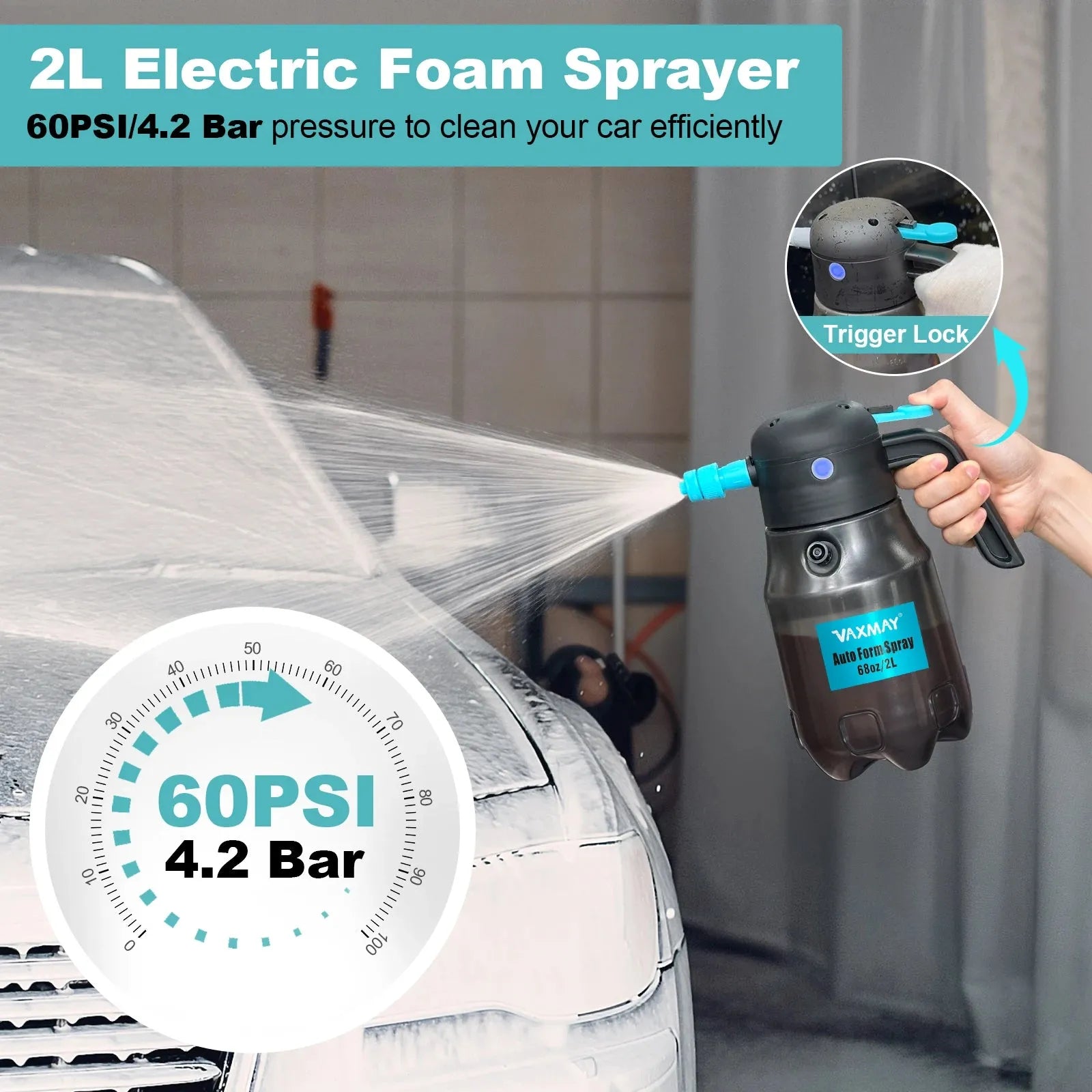 Electric Foam Sprayer with 60PSI Pressure and Cordless Power