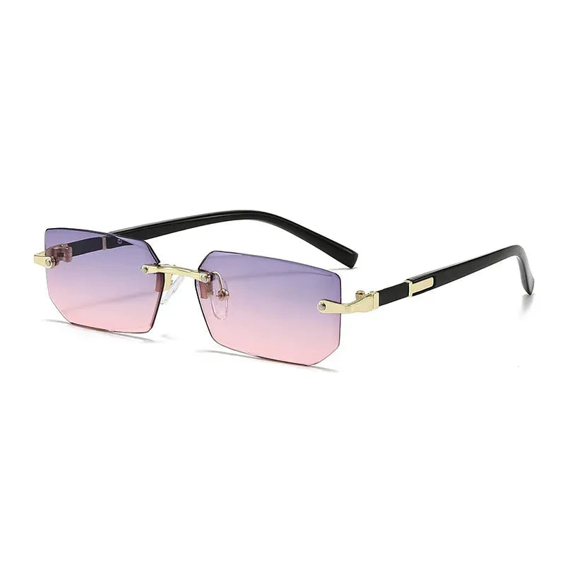 Unisex Rimless Rectangle Sunglasses with UV400 Mirror Lenses