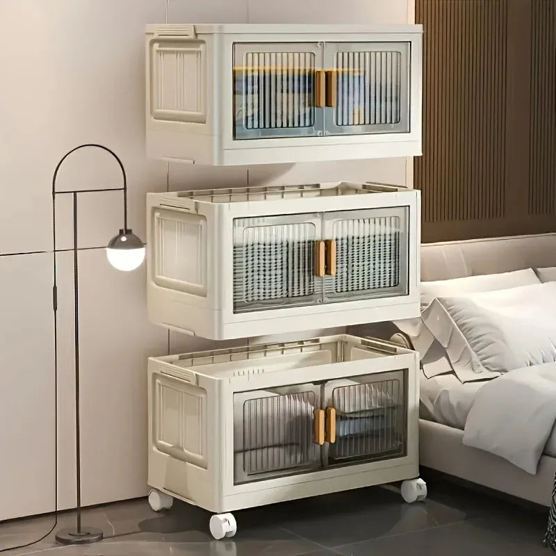 Stackable Storage Cabinet with Doors and Wheels for Home Use