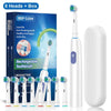 White rechargeable toothbrush with 8 heads and box