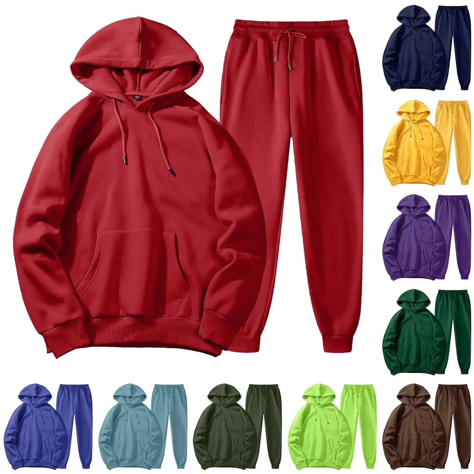 Men’s fleece tracksuit set, hoodie and sweatpants, 2-piece winter outfit, available in 10 colors