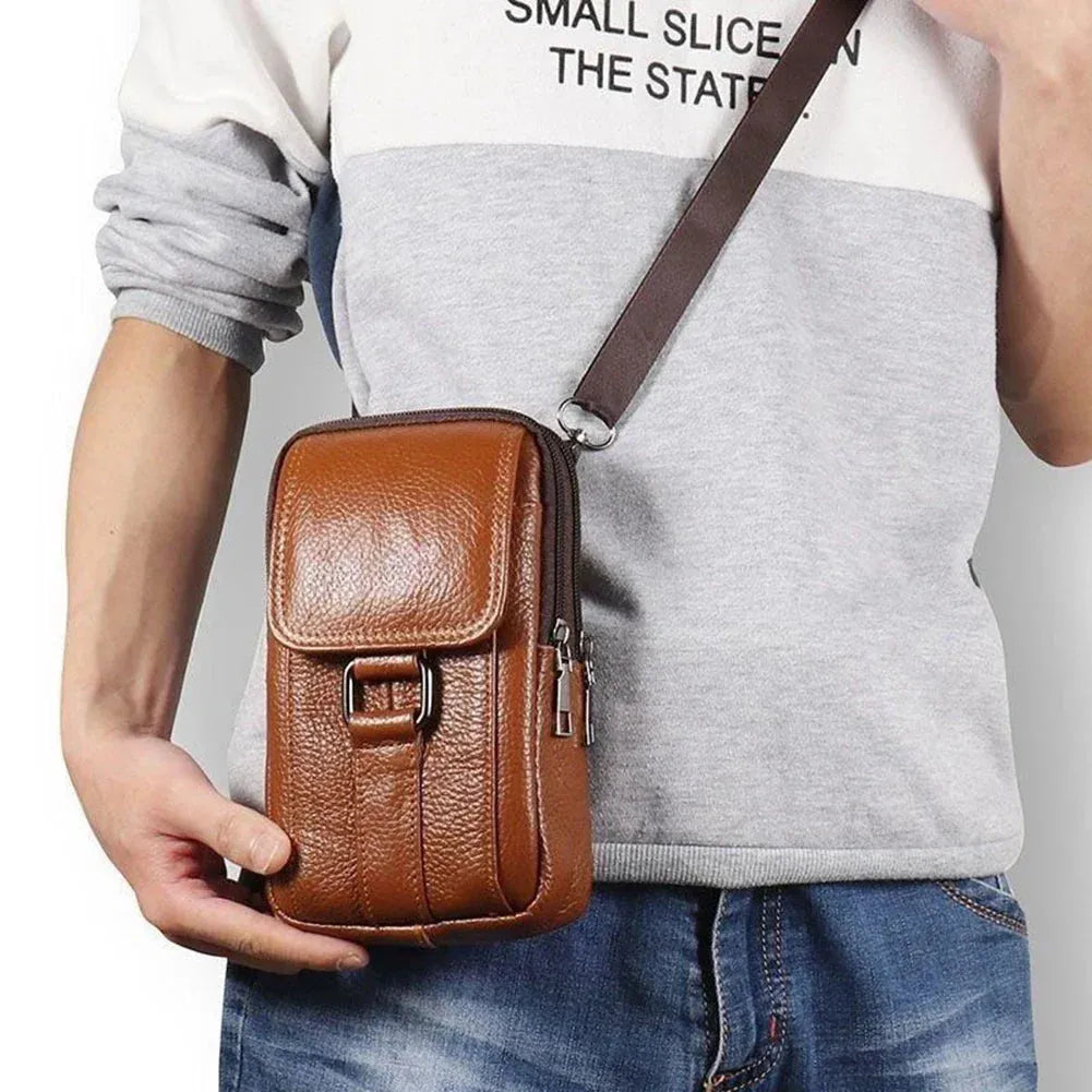 Leather Crossbody Bag for Men with Multiple Daily Pockets