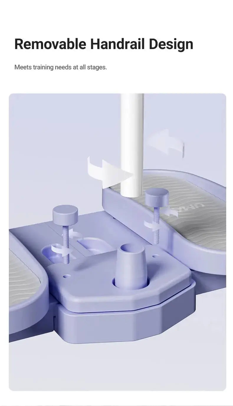 Removable handrail design on foldable 3-in-1 ski trainer allows adjustable support for various training stages and user needs.
