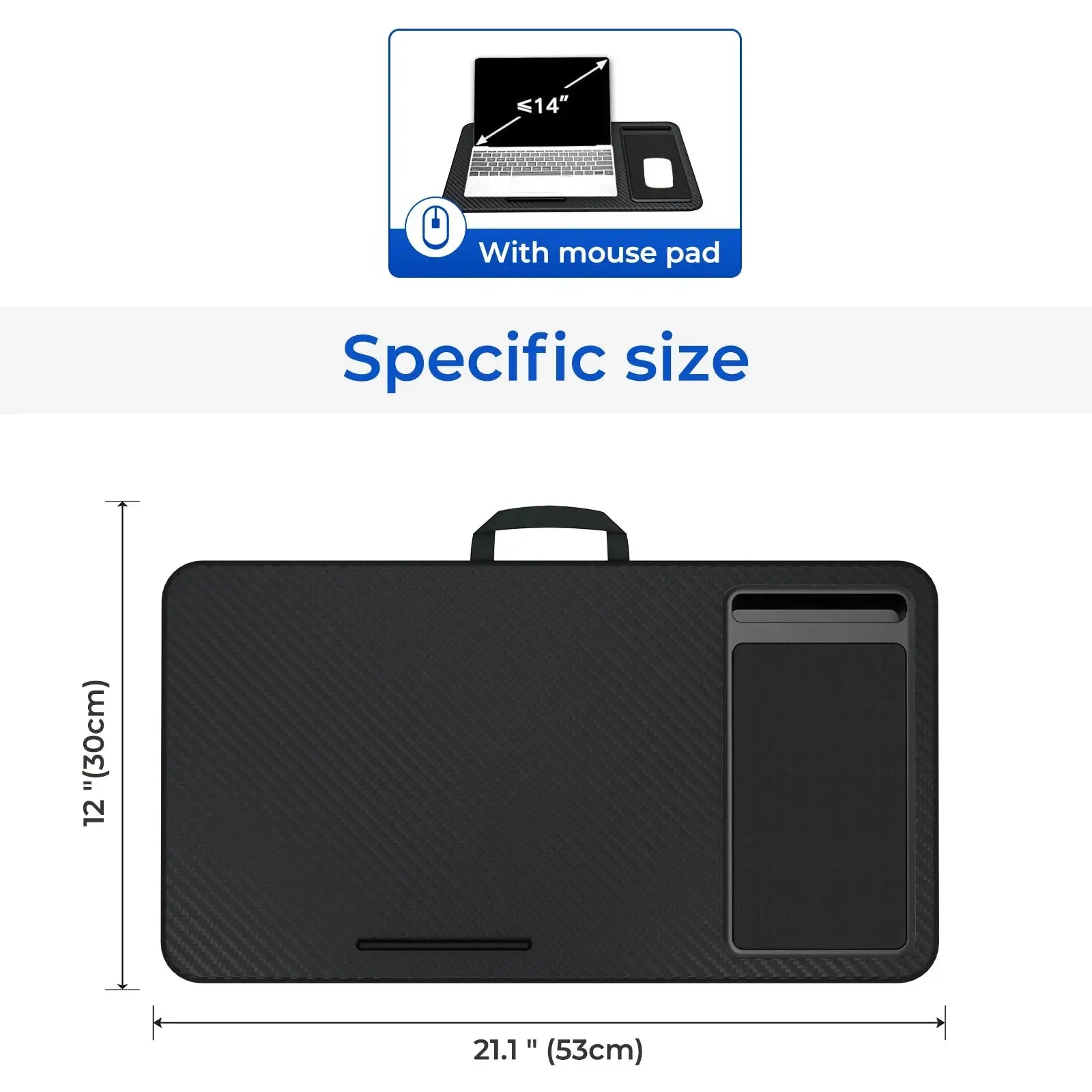 Lap Desk with Mouse Pad & Phone Holder – Portable & Lightweight for Bed, Couch, Travel – 21.1"x12", Anti-Slip Strip