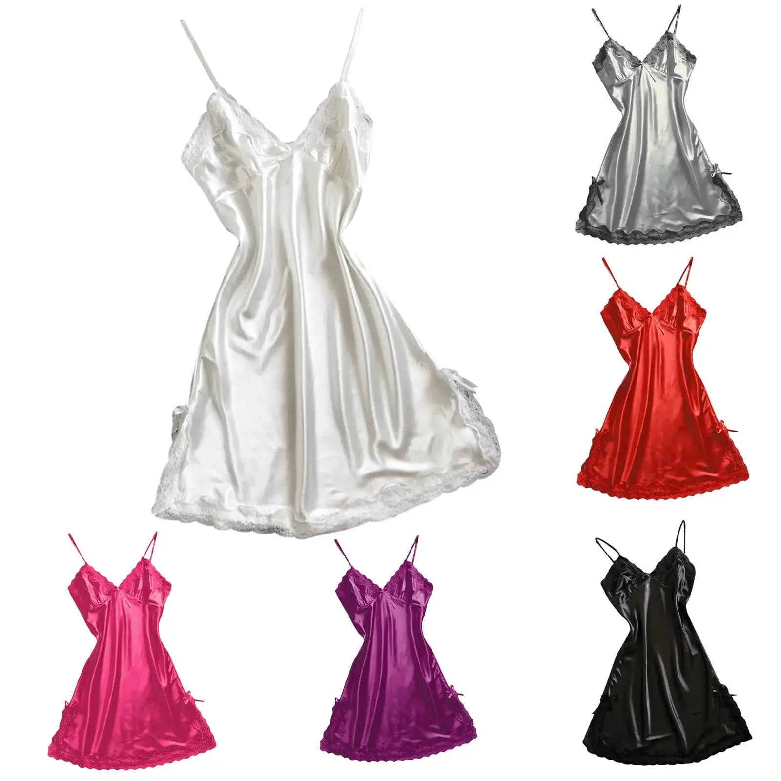 Winter sleepwear for women, sleeveless silk and lace nightdress, elegant babydoll style lingerie for bedtime