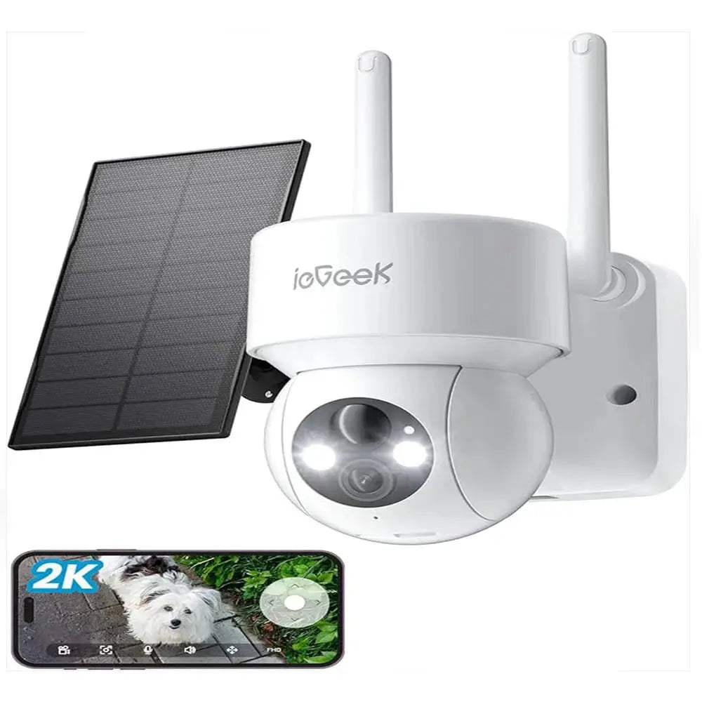 2K 3MP Outdoor Security Camera – Wireless Solar-Powered PTZ Cam with 360° View, Battery, and WiFi for Home Surveillance