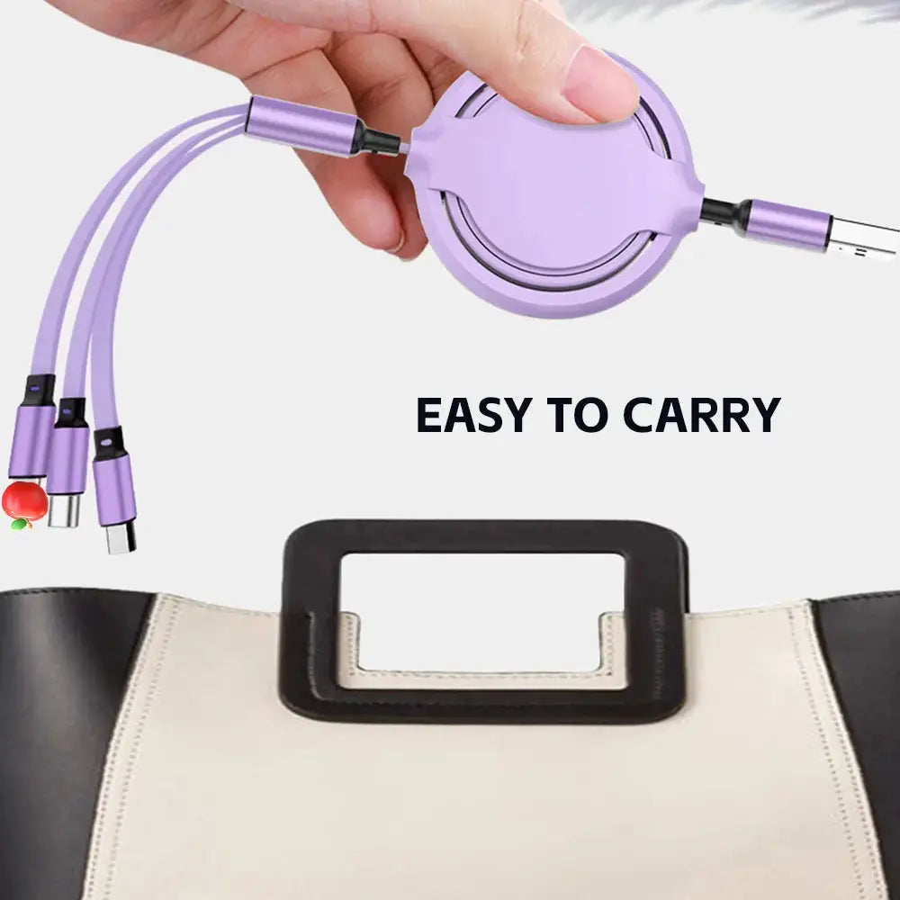 3-in-1 retractable USB charging and data cable, fast charge, compatible with iPhone, Samsung, Huawei, Xiaomi (2-pack)