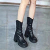 Black women's round toe boots with chunky heels